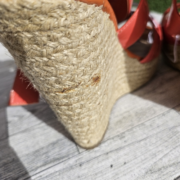 Xhilaration Coral Orange Open Peep Toe Sandals Strapped Wedge Heel Size 10 - Picture 7 of 16